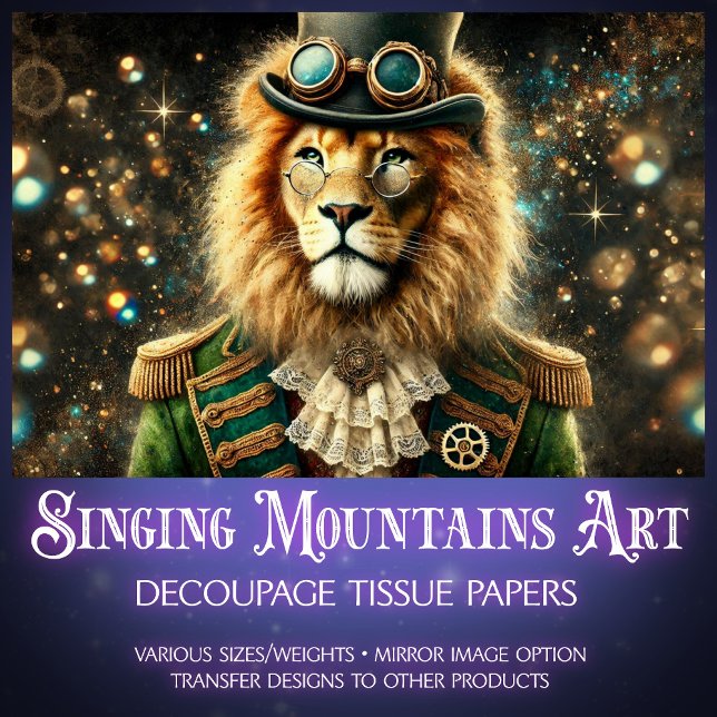 Vintage Steampunk Fantasy Lion Decoupage Tissue Paper (Creator Uploaded)