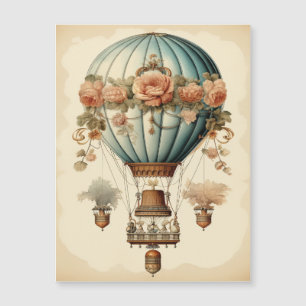 Vintage Steampunk Floral Blue Hot Air Balloon 