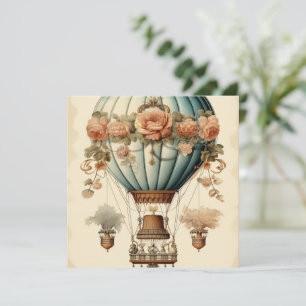 Vintage Steampunk Floral Blue Hot Air Balloon 