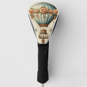 Vintage Steampunk Floral Blue Hot Air Balloon Golf Head Cover