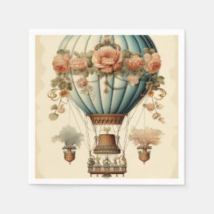 Vintage Steampunk Floral Blue Hot Air Balloon  Napkin