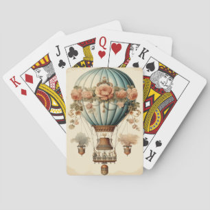 Vintage Steampunk Floral Blue Hot Air Balloon  Playing Cards