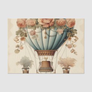 Vintage Steampunk Floral Blue Hot Air Balloon Tissue Paper