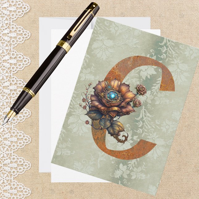 Vintage Steampunk Floral Letter C Note Cards (Perfect as thank you cards or just a note to say hello!)