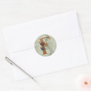Vintage Steampunk Floral Letter F  Classic Round Sticker