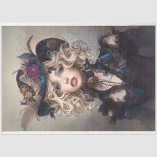 Vintage Steampunk Gatsby Girl Decoupage  Tissue Paper