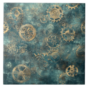 Vintage Steampunk Gears & Clockwork Ceramic Tile