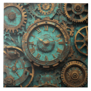 Vintage Steampunk Gears & Clockwork Ceramic Tile