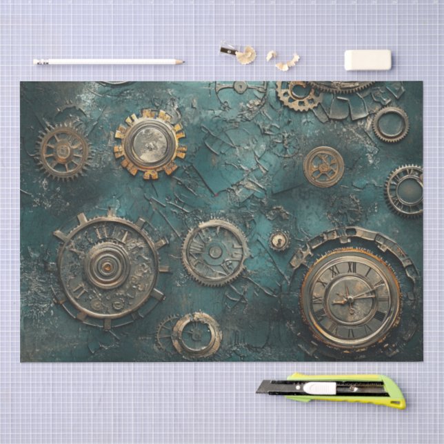 Vintage Steampunk Gears & Clockwork Tissue Paper (Craft)
