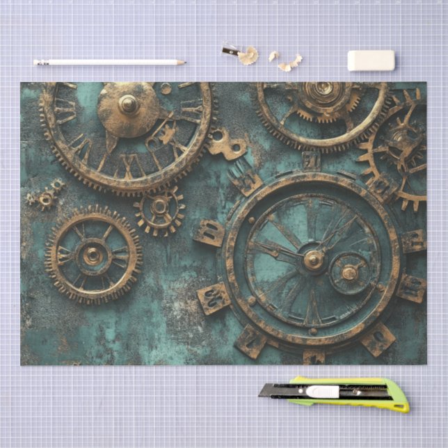 Vintage Steampunk Gears & Clockwork Tissue Paper (Craft)