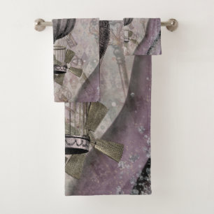 Vintage Steampunk Glam Purple Airship Bath Towel Set