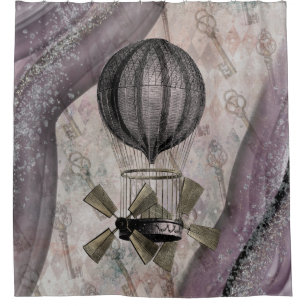Vintage Steampunk Glam Purple Airship Shower Curtain
