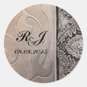 vintage steampunk grey metallic swirls damask classic round sticker