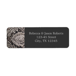vintage steampunk grey metallic swirls damask return address label