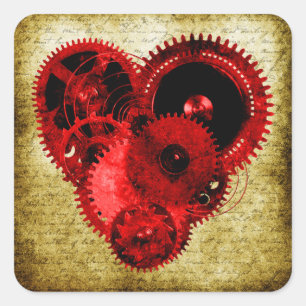 Vintage Steampunk Heart Square Sticker