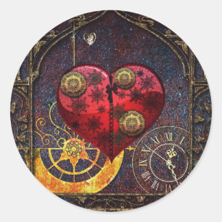 Vintage Steampunk Hearts Wallpaper Classic Round Sticker