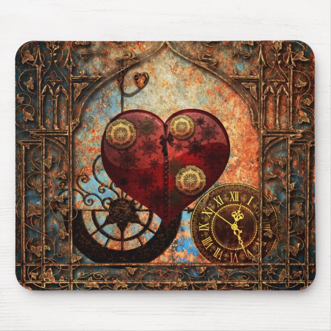 Vintage Steampunk Hearts Wallpaper Mouse Pad (Front)