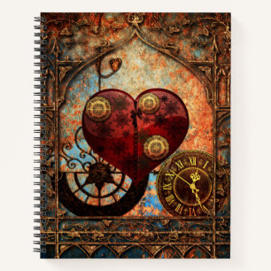 Vintage Steampunk Hearts Wallpaper Notebook