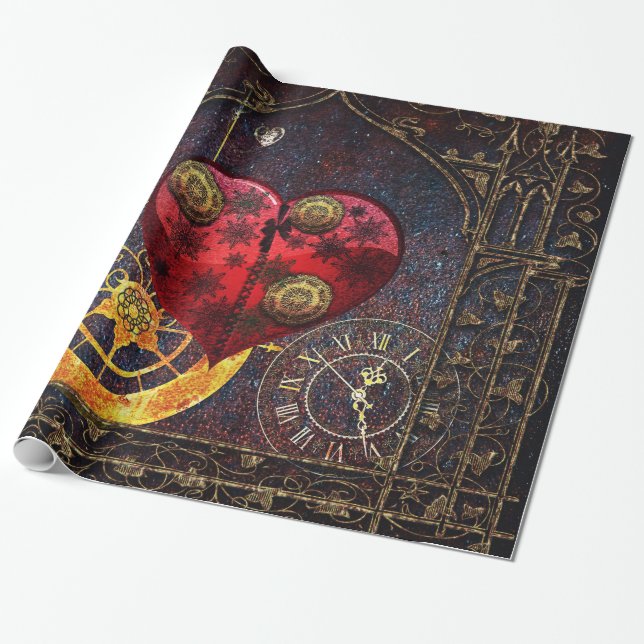 Vintage Steampunk Hearts Wallpaper Wrapping Paper (Unrolled)
