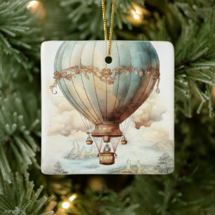 Vintage Steampunk Hot Air Balloon (2) Ceramic Ornament