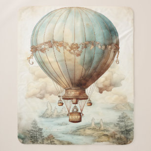 Vintage Steampunk Hot Air Balloon (2) Sherpa Blanket