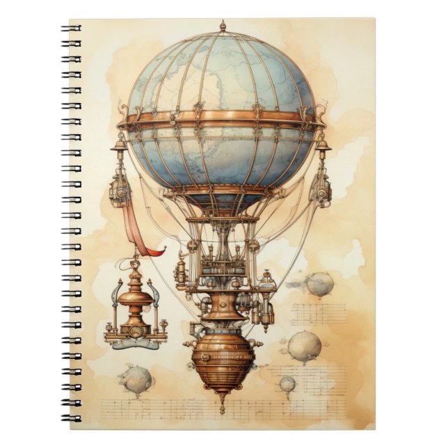 Vintage Steampunk Hot Air Balloon (3) Notebook (Front)