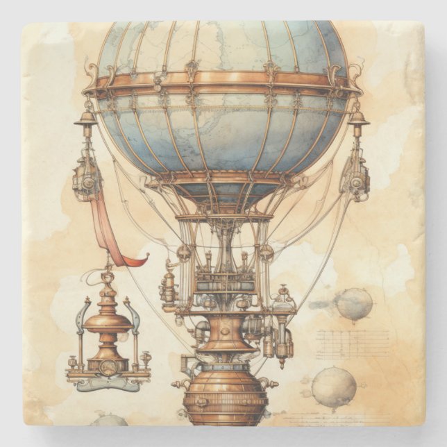 Vintage Steampunk Hot Air Balloon (3) Stone Coaster (Front)