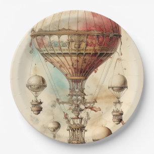 Vintage Steampunk Hot Air Balloon (4) Paper Plate
