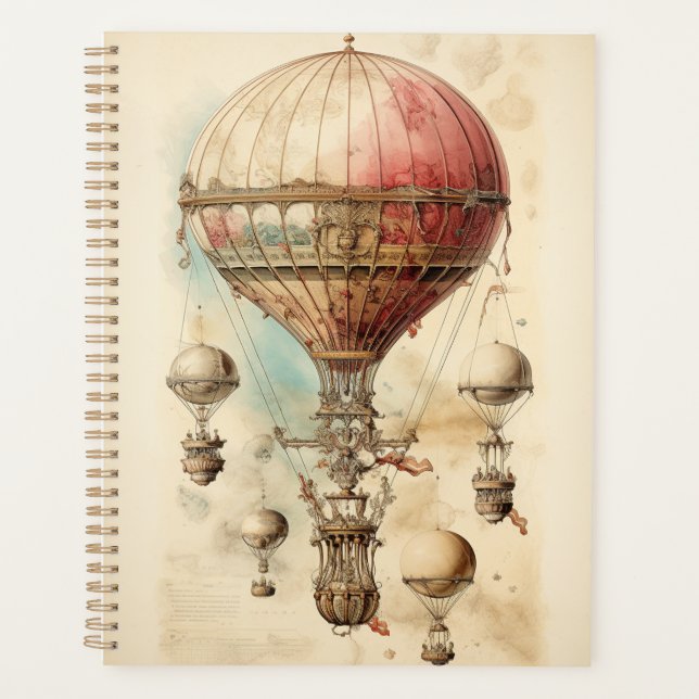 Vintage Steampunk Hot Air Balloon (4) Planner (Front)