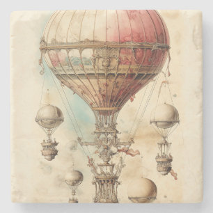 Vintage Steampunk Hot Air Balloon (4) Stone Coaster