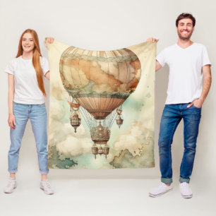 Vintage Steampunk Hot Air Balloon (5) Fleece Blanket