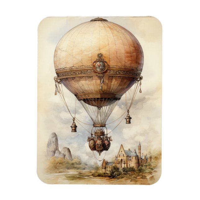 Vintage Steampunk Hot Air Balloon Magnet (Vertical)