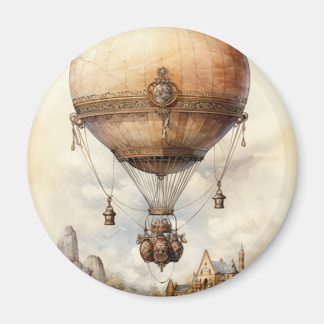 Vintage Steampunk Hot Air Balloon Magnet (Front)
