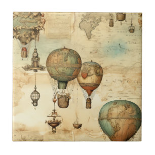 Vintage Steampunk Hot Air Balloon Sepia Ceramic Tile