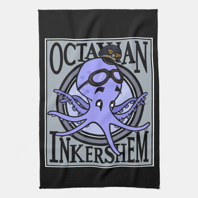 VINTAGE STEAMPUNK OCTOPUS GRAPHIC KITCHEN TOWEL (Vertical)