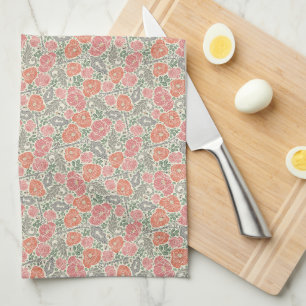 Vintage Steampunk Old Lock Key Red Poppy Tea Towel