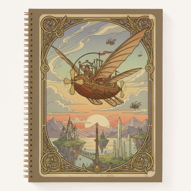 Vintage Steampunk Ornithopter & Floating Islands  Notebook (Front)