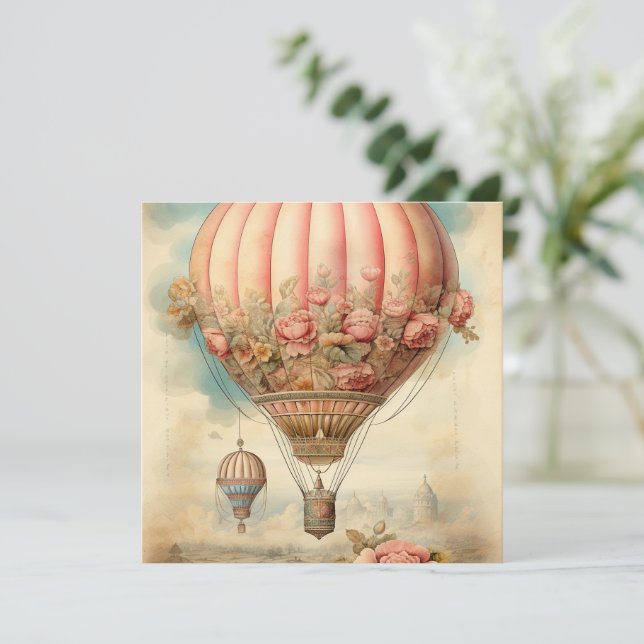 Vintage Steampunk Pink Floral Hot Air Balloon (Standing Front)