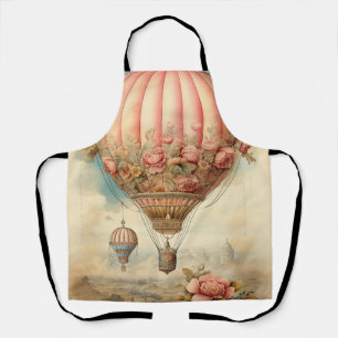 Vintage Steampunk Pink Floral Hot Air Balloon Apron