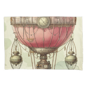 Vintage Steampunk Pink Hot Air Balloon (2) Pillowcase