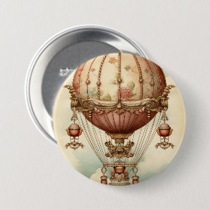 Vintage Steampunk Pink Hot Air Balloon 7.5 Cm Round Badge