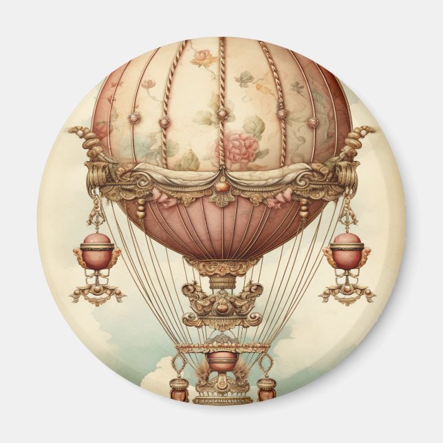 Vintage Steampunk Pink Hot Air Balloon Magnet (Front)