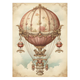 Vintage Steampunk Pink Hot Air Balloon Tablecloth