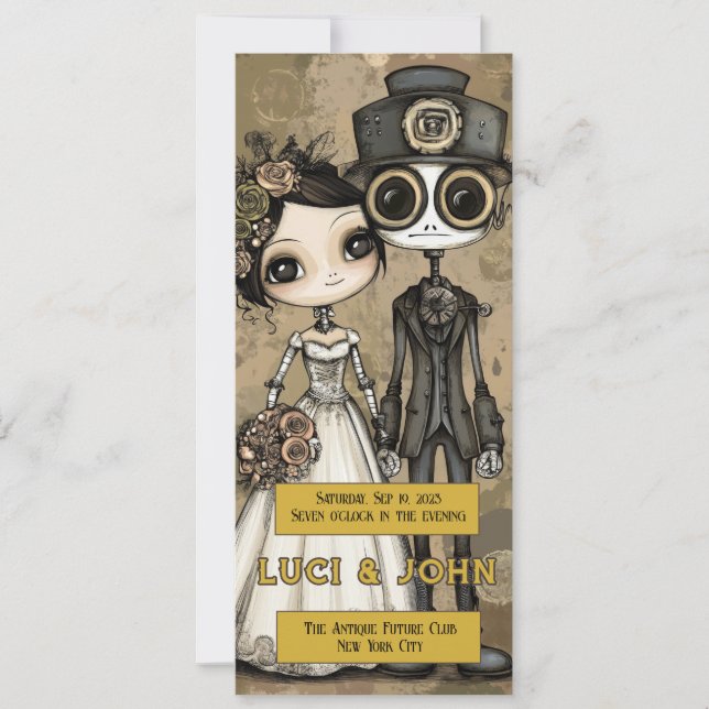 Vintage Steampunk Quirky  Wedding Invites (Front)