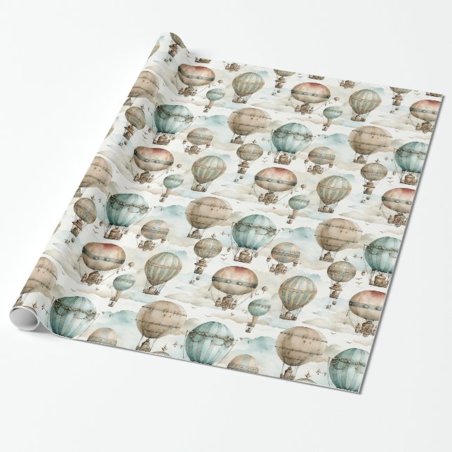 Vintage Steampunk Retro Balloons Wrapping Paper (Unrolled)