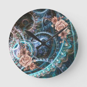 Vintage Steampunk Rustic Rose Abstract Round Clock