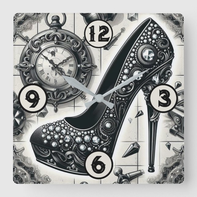 Vintage Steampunk Style Stiletto Square Wall Clock (Front)