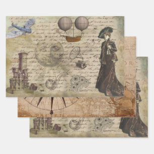 Vintage Steampunk Theme Elegant Victorian Lady  Wrapping Paper Sheet