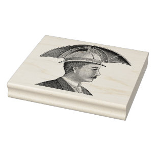 Vintage Steampunk Umbrella Hat Man Art Stamp