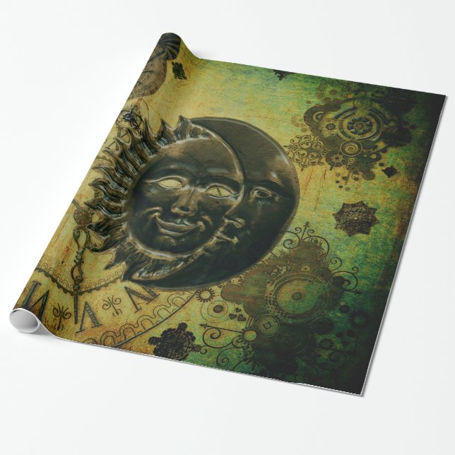 Vintage Steampunk Wallpaper Wrapping Paper (Unrolled)